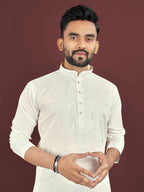 Anaita Beige Embroidered Silk Straight Kurta | Grocsy