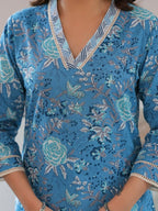 Aramya Straight Soft Cotton Floral Print Women's Kurta - Blue | Grocsy