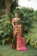 Jyoti Fashion Women's Black Kanjivaram Silk Zari Woven Saree with Blouse | Grocsy
