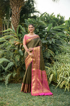 Jyoti Fashion Women's Black Kanjivaram Silk Zari Woven Saree with Blouse | Grocsy