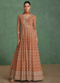 Vastranavya Brown Georgette Seroski Diamond Embroidered Sequins A Line Stunning Anarkali Suit | Grocsy