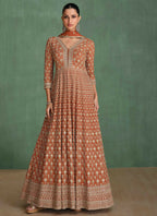 Vastranavya Brown Georgette Seroski Diamond Embroidered Sequins A Line Stunning Anarkali Suit | Grocsy