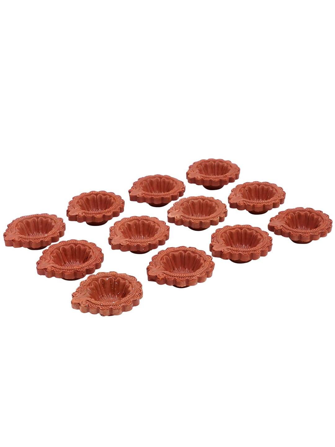 Tied Ribbons Brown Set of 12 Handmade Clay Terracotta Diyas | Grocsy