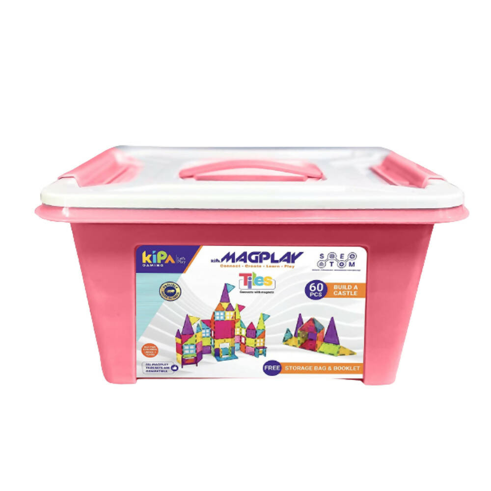 Kipa MagPlay Build A Castle 60 Pcs Magnetic Tiles Set with Storage Container, Constructing and Creative Learning Educational Toy with BagPack for Kids | Grocsy
