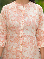 Juniper Women's Brown Floral Printed Cotton Kurta Set With Buttons | Grocsy