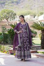 Joban Fashion Wine Viscose Jacquard Sequence Embroidery Work Kurta Set | Grocsy