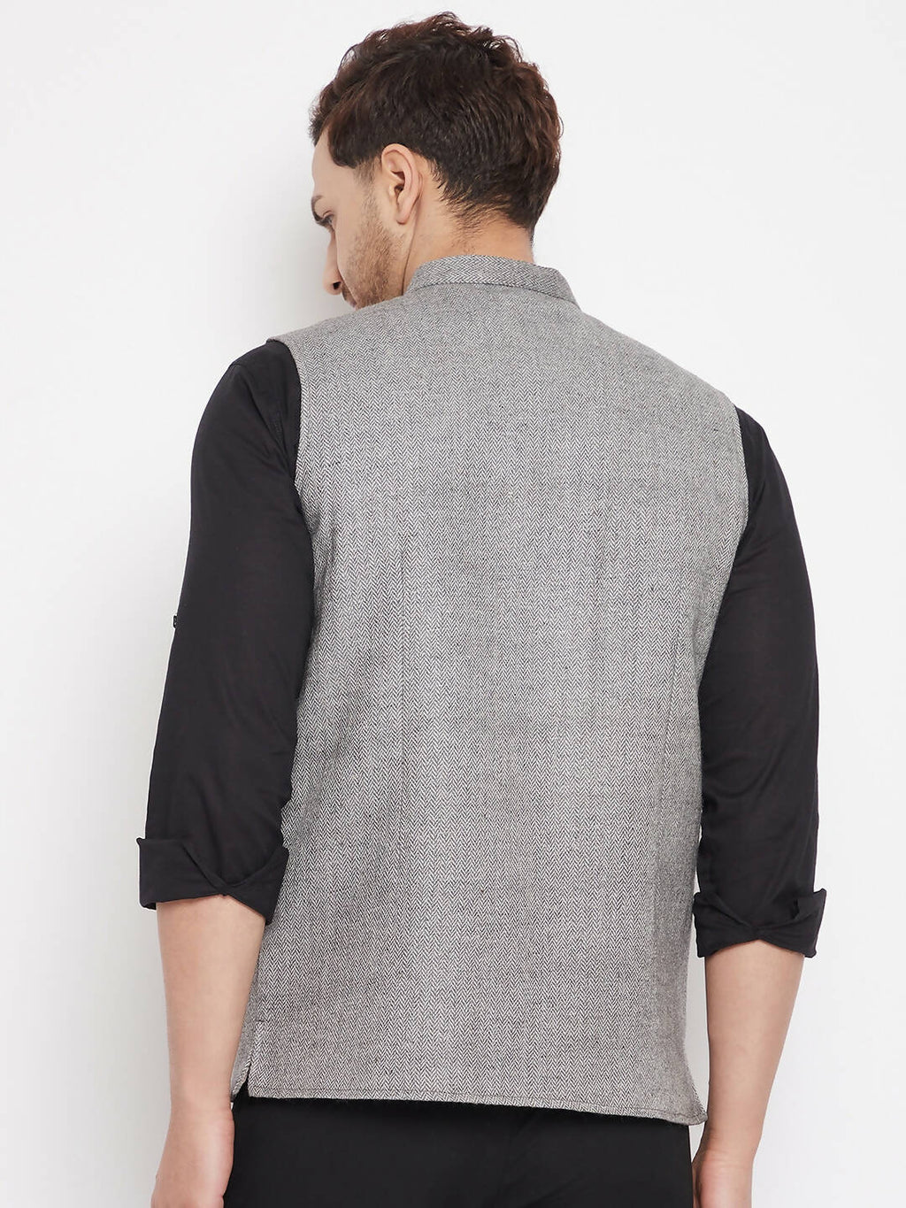 Even Apparels Grey Wool Men Woven Nehru Jacket WL730 | Grocsy