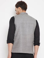 Even Apparels Grey Wool Men Woven Nehru Jacket WL730 | Grocsy