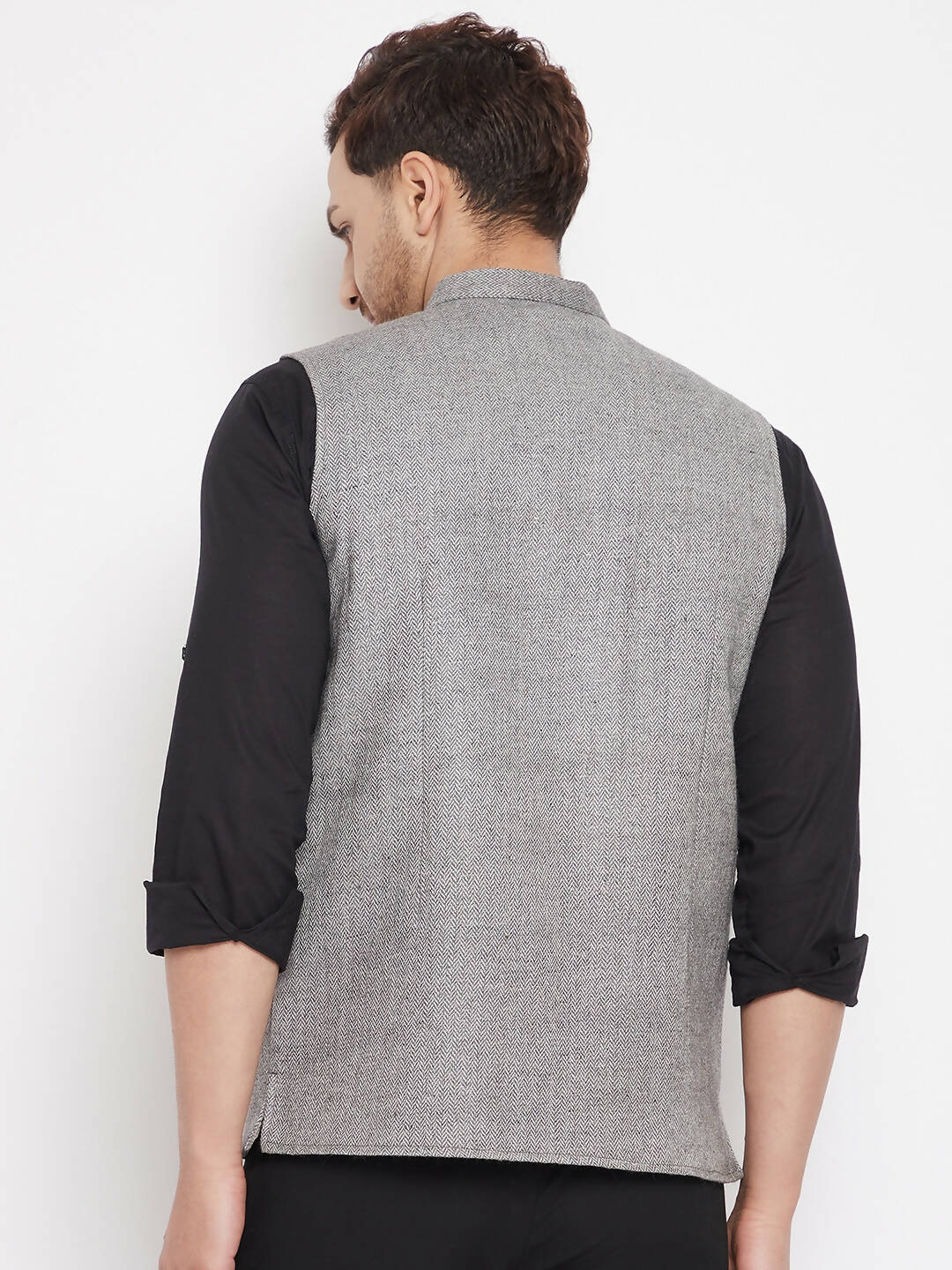 Even Apparels Grey Wool Men Woven Nehru Jacket WL730 | Grocsy