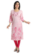 Snehal Creations Pretty Pink Rayon Textured Print Long Kurta For Women | Grocsy
