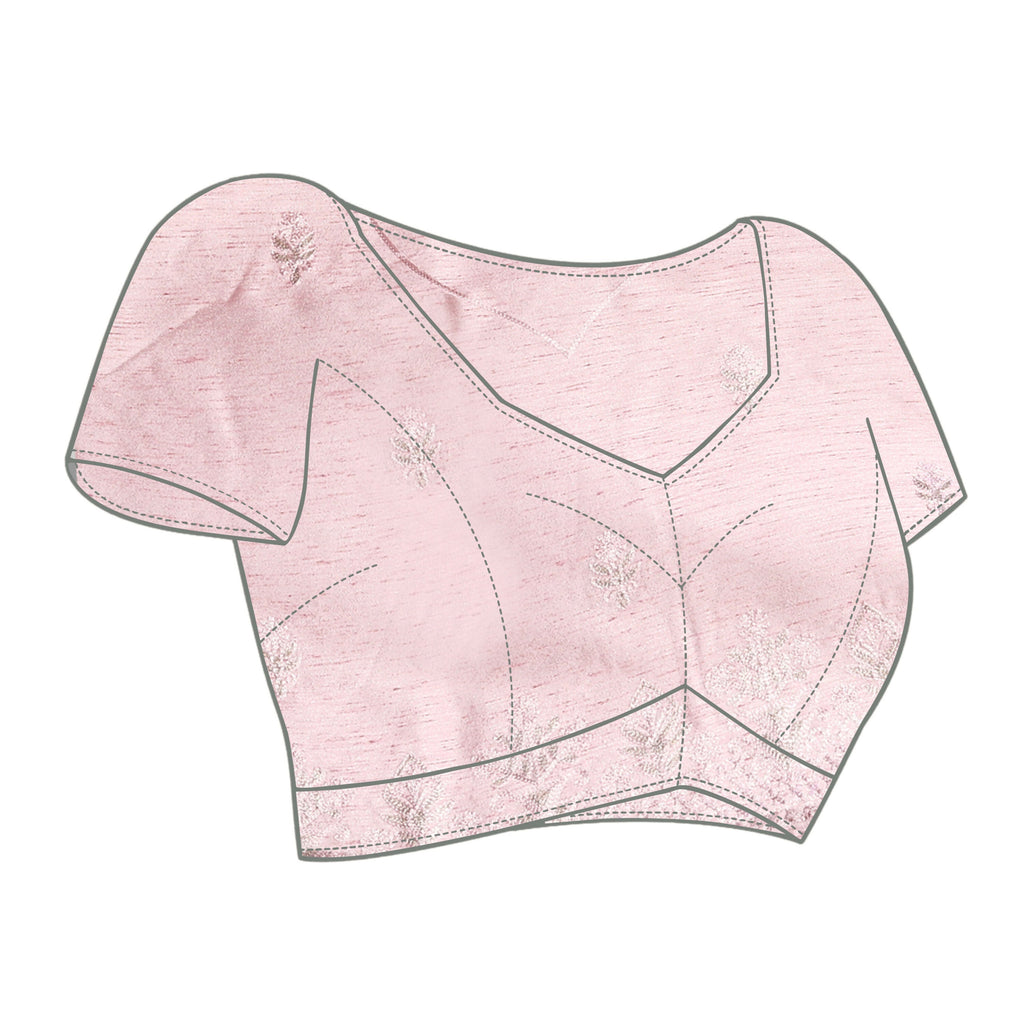 Pink Silk Embroidered Saree With Unstitched Blouse - Nimaya Kaksha | Grocsy
