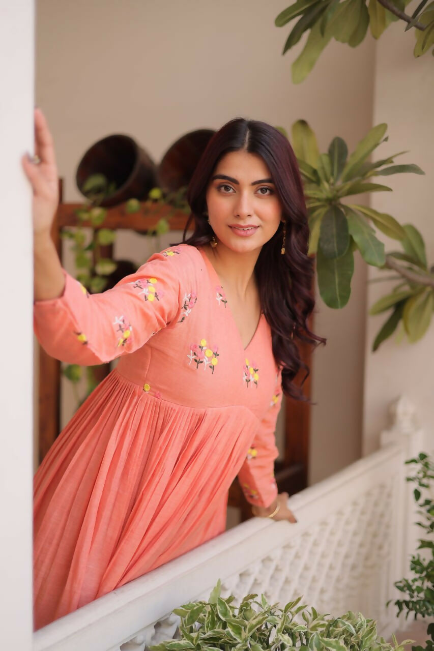 Teeya Creation Womens New Summer Wear Cotton Fabric With Embroidered Work Gown Set | Grocsy