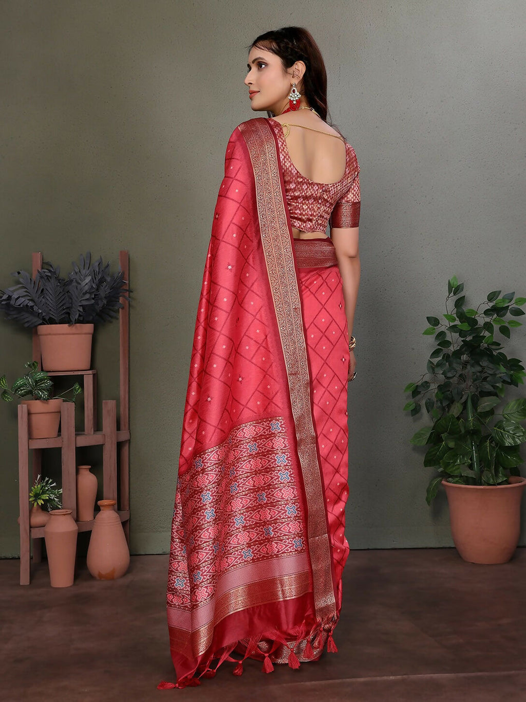 Joban Fashion Carrot Red Woven Design Banarasi Silk Sarees | Grocsy