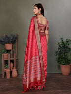 Joban Fashion Carrot Red Woven Design Banarasi Silk Sarees | Grocsy