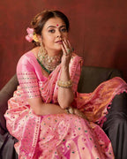 DEIANA'S Beautiful Designer Golden zari Soft Lichi Silk Saree - Peach | Grocsy