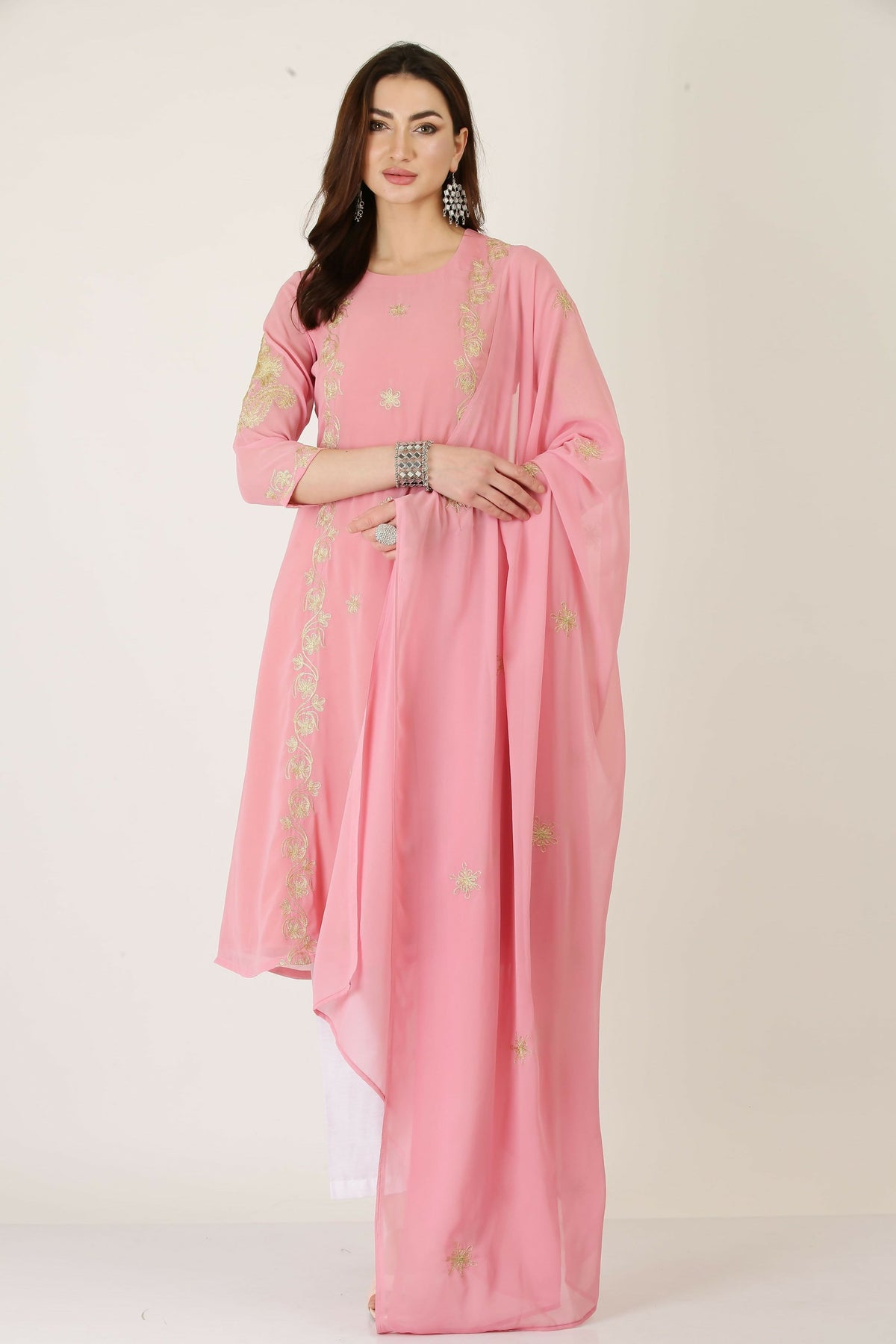 Joban Fashion Pink Georgette Kurta Set | Grocsy