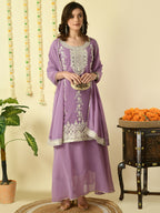 Myshka Women's Purple Georgette Kurta & Skirt With Dupatta Party Sets | Grocsy