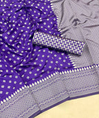 DEIANA'S Beautiful Designer Golden zari Soft Lichi Silk Saree - Purple | Grocsy
