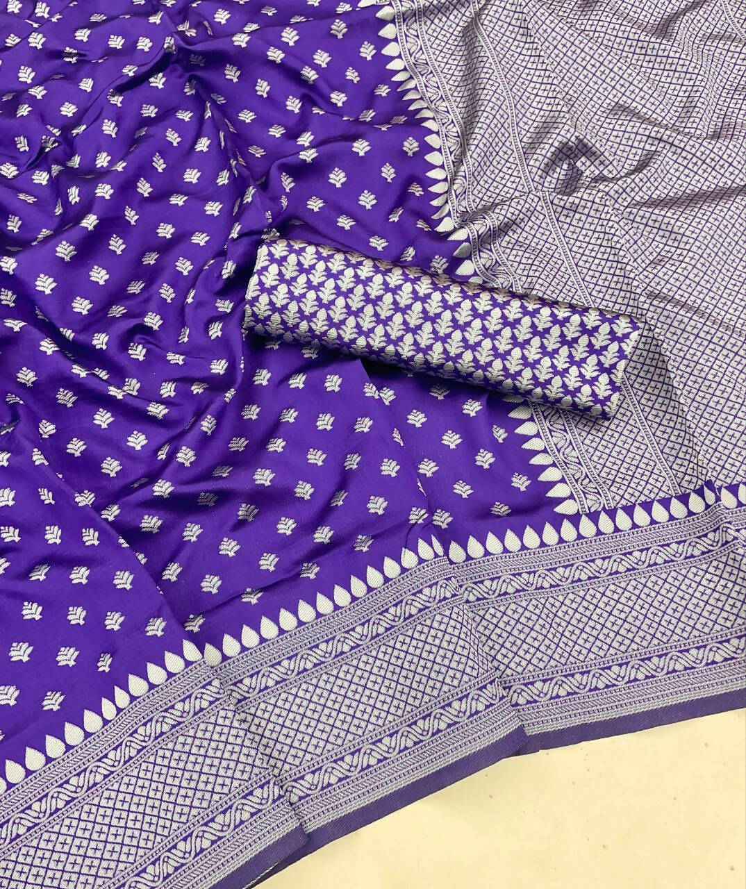 DEIANA'S Beautiful Designer Golden zari Soft Lichi Silk Saree - Purple | Grocsy