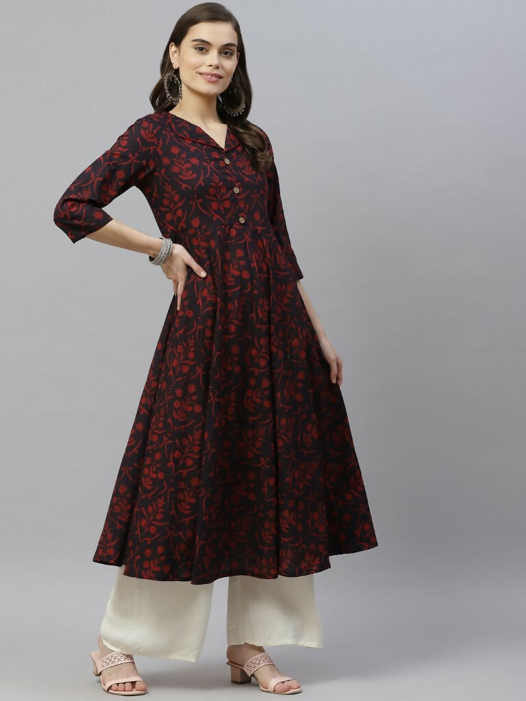 Miravan Women's Anarkalis Pure Cotton Floral Print Anarkali Kurta | Grocsy