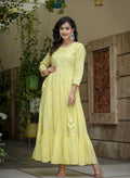 Kaajh Women's Yellow Mirror Embroidered Cotton Dress | Grocsy