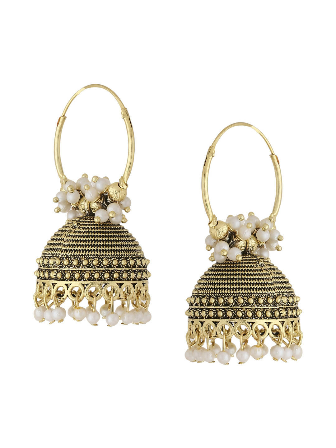 NVR Women Gold Toned Contemporary Jhumkas Earrings | Grocsy