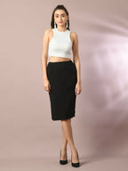 Myshka Women's Black Solid Knee Length Party Embellished Skirts | Grocsy