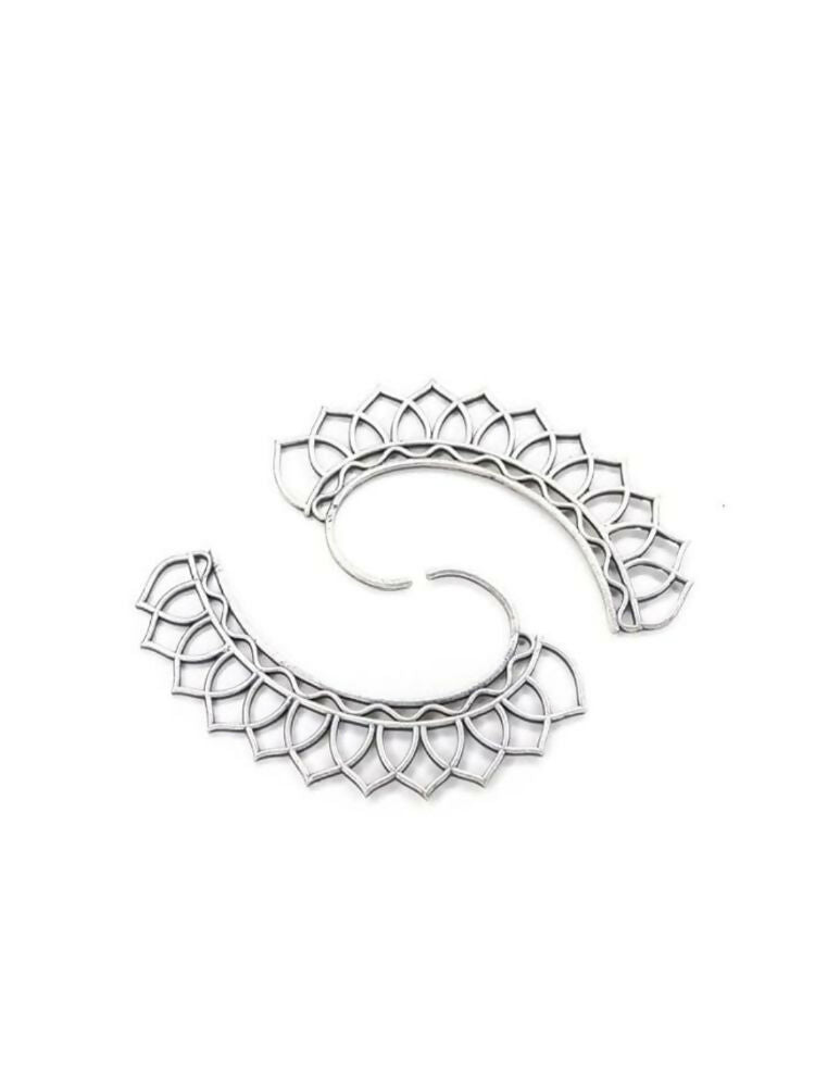 NVR Women Silver Plated Oxidised Leaf Shaped Ear Cuff | Grocsy