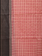 Red and Black Bamboo Cotton Saree with Checks Design No Blouse - Global Threads | Grocsy