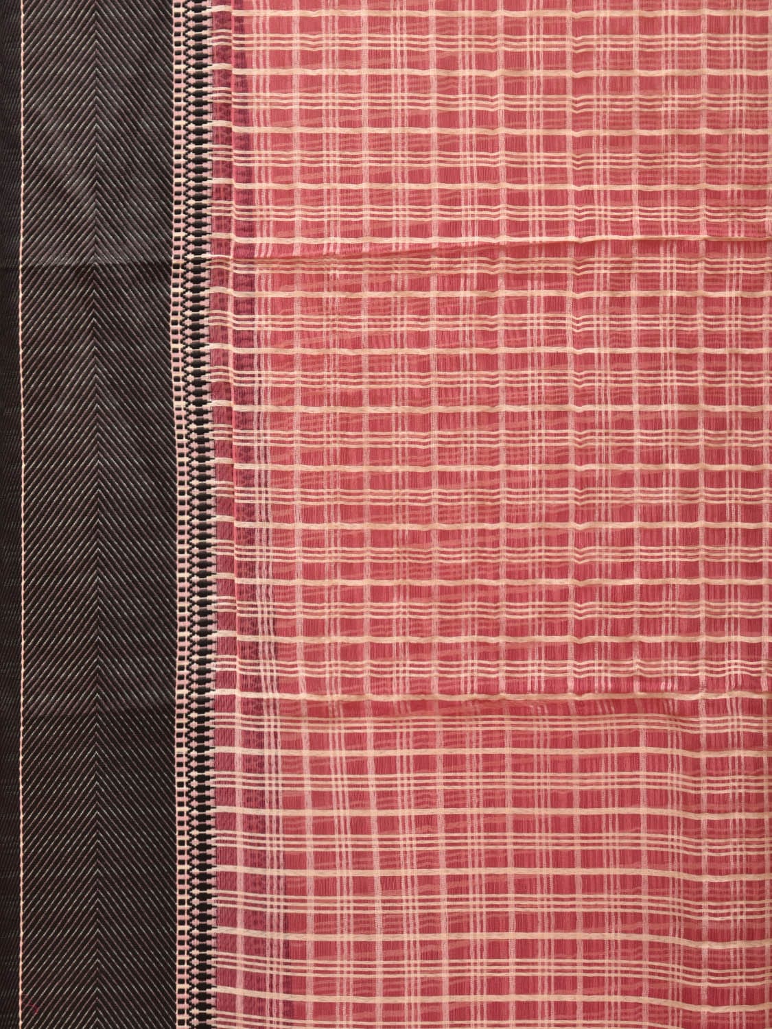 Red and Black Bamboo Cotton Saree with Checks Design No Blouse - Global Threads | Grocsy