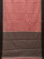 Red and Black Bamboo Cotton Saree with Checks Design No Blouse - Global Threads | Grocsy