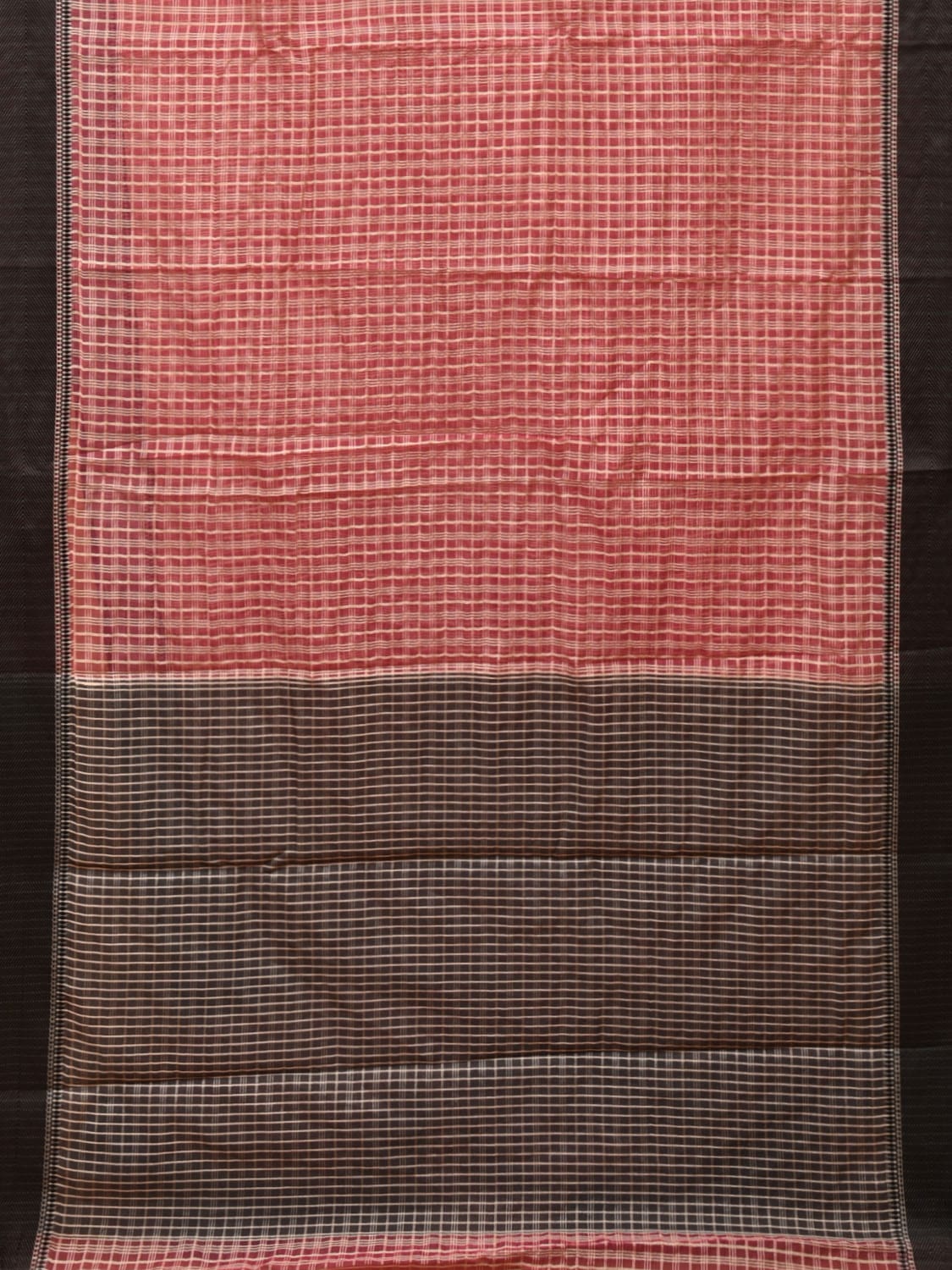 Red and Black Bamboo Cotton Saree with Checks Design No Blouse - Global Threads | Grocsy