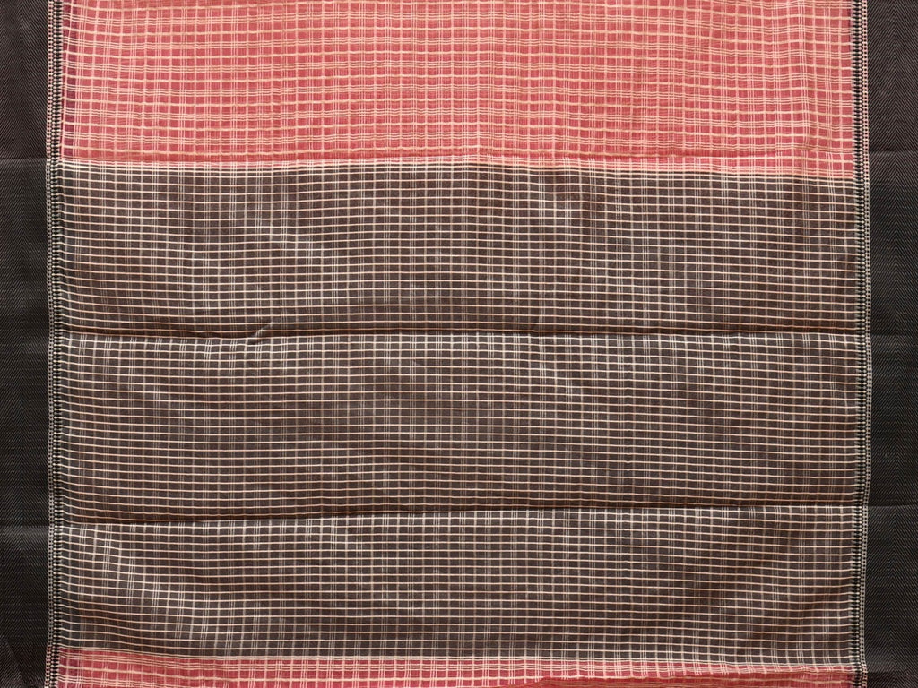 Red and Black Bamboo Cotton Saree with Checks Design No Blouse - Global Threads | Grocsy