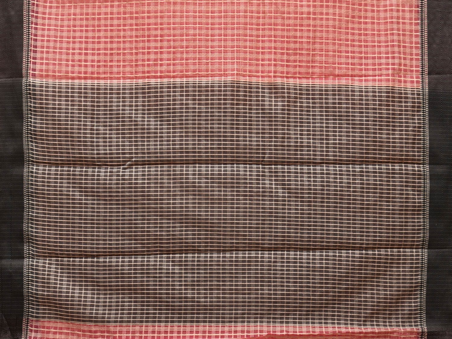 Red and Black Bamboo Cotton Saree with Checks Design No Blouse - Global Threads | Grocsy