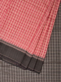 Red and Black Bamboo Cotton Saree with Checks Design No Blouse - Global Threads | Grocsy