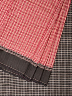 Red and Black Bamboo Cotton Saree with Checks Design No Blouse - Global Threads | Grocsy