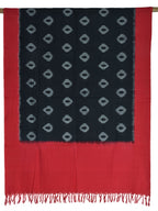 Red and Black Pochampally Ikat Cotton Handloom Dupatta with Buta Design - Global Threads | Grocsy
