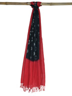 Red and Black Pochampally Ikat Cotton Handloom Dupatta with Buta Design - Global Threads | Grocsy