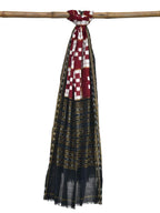 Red and Black Pochampally Ikat Cotton Handloom Dupatta with Checks Design - Global Threads | Grocsy
