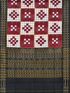 Red and Black Pochampally Ikat Cotton Handloom Dupatta with Checks Design - Global Threads | Grocsy