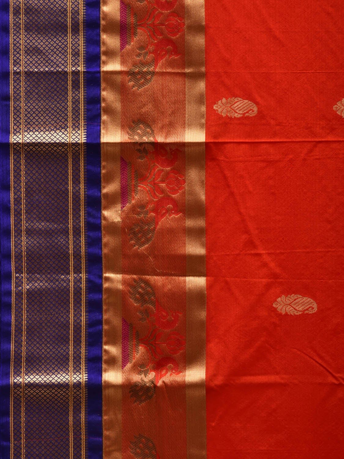 Red and Blue Paithani Silk Handloom Saree with Border and Body Buta Design - Global Threads | Grocsy