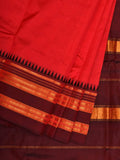 Red and Brown Narayanpet Silk Plain Saree with Traditional Border Design No Blouse - Global Threads | Grocsy