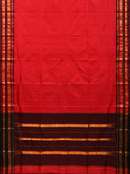 Red and Brown Narayanpet Silk Plain Saree with Traditional Border Design No Blouse - Global Threads | Grocsy