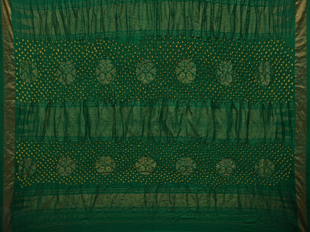Red and Green Bandhani Uppada Silk Handloom Saree with Nilambari Buta Design - Global Threads | Grocsy