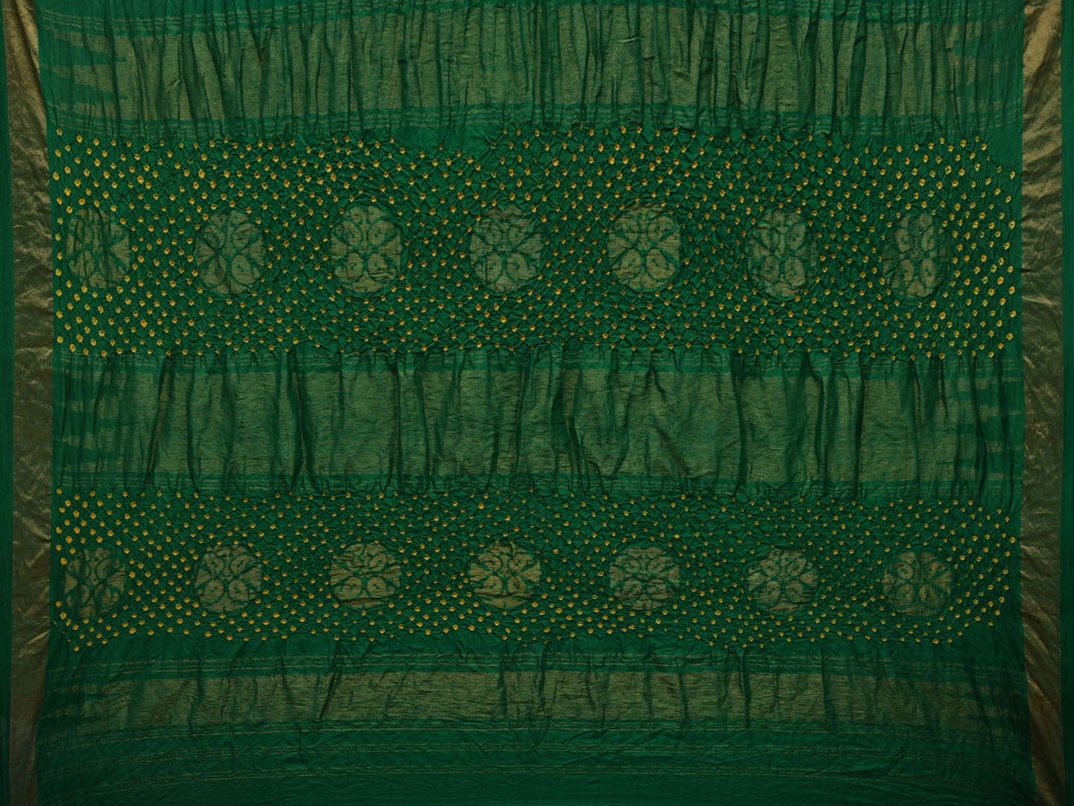 Red and Green Bandhani Uppada Silk Handloom Saree with Nilambari Buta Design - Global Threads | Grocsy