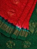 Red and Green Bandhani Uppada Silk Handloom Saree with Nilambari Buta Design - Global Threads | Grocsy