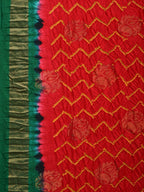 Red and Green Bandhani Uppada Silk Handloom Saree with Nilambari Buta Design - Global Threads | Grocsy