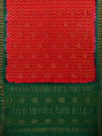 Red and Green Bandhani Uppada Silk Handloom Saree with Nilambari Buta Design - Global Threads | Grocsy