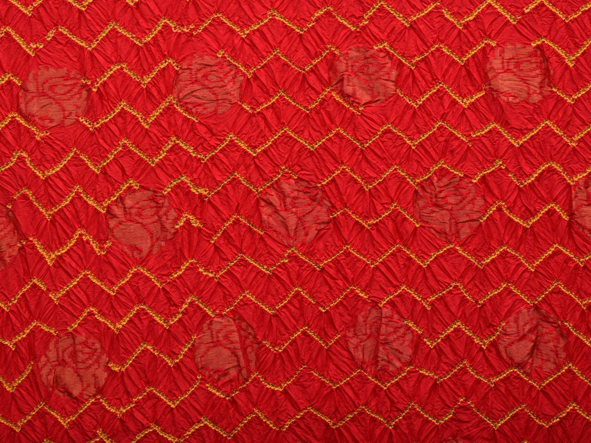 Red and Green Bandhani Uppada Silk Handloom Saree with Nilambari Buta Design - Global Threads | Grocsy