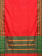 Red and Green Narayanpet Silk Handloom Plain Saree with Traditional Border Design No Blouse - Global Threads | Grocsy